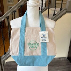 Mini Pastel Canvas Tote Bag - Cream & Light Blue